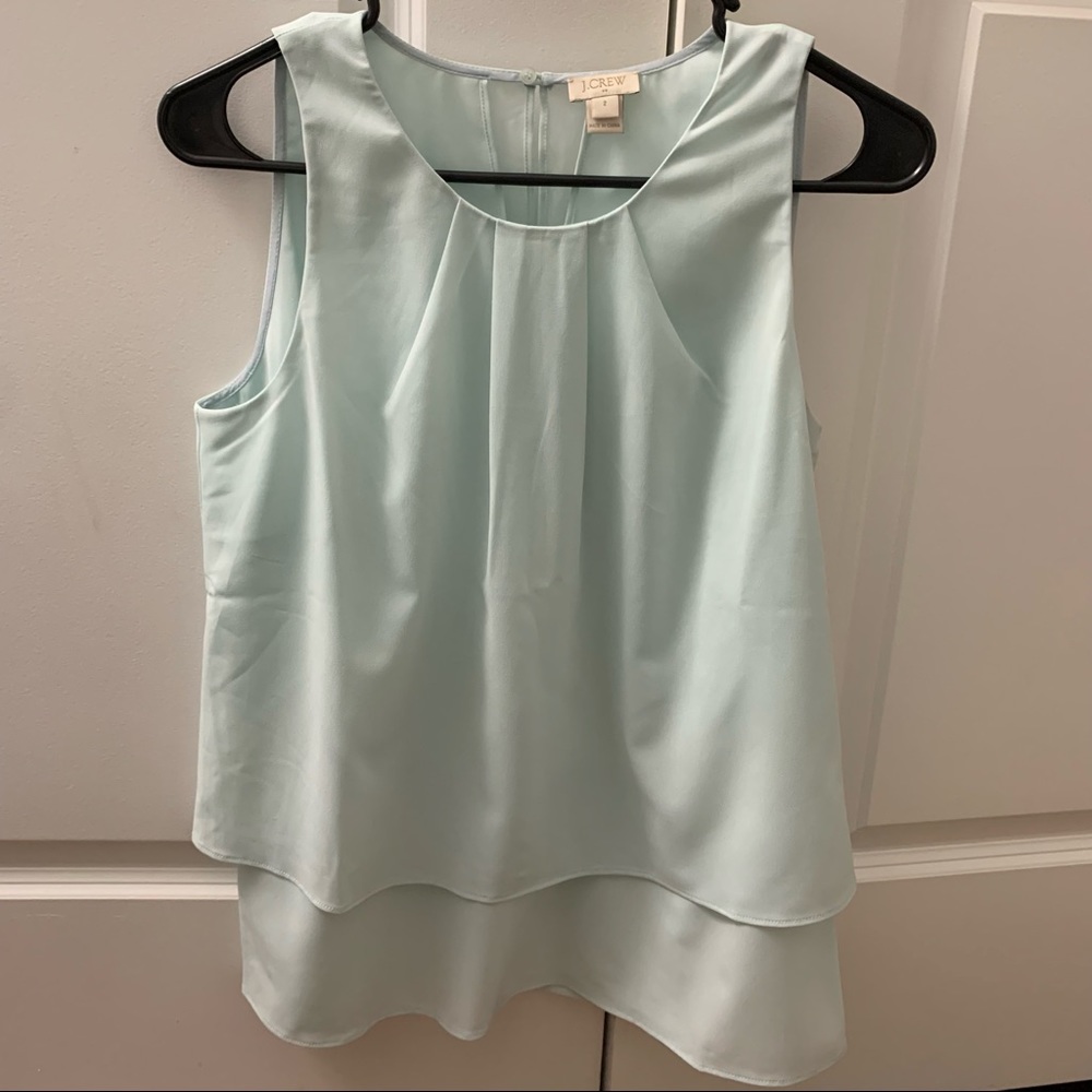 J. Crew—Aqua/Blue/Green Tiered Chiffon Tank Top F3805 with Button Back—Size 2